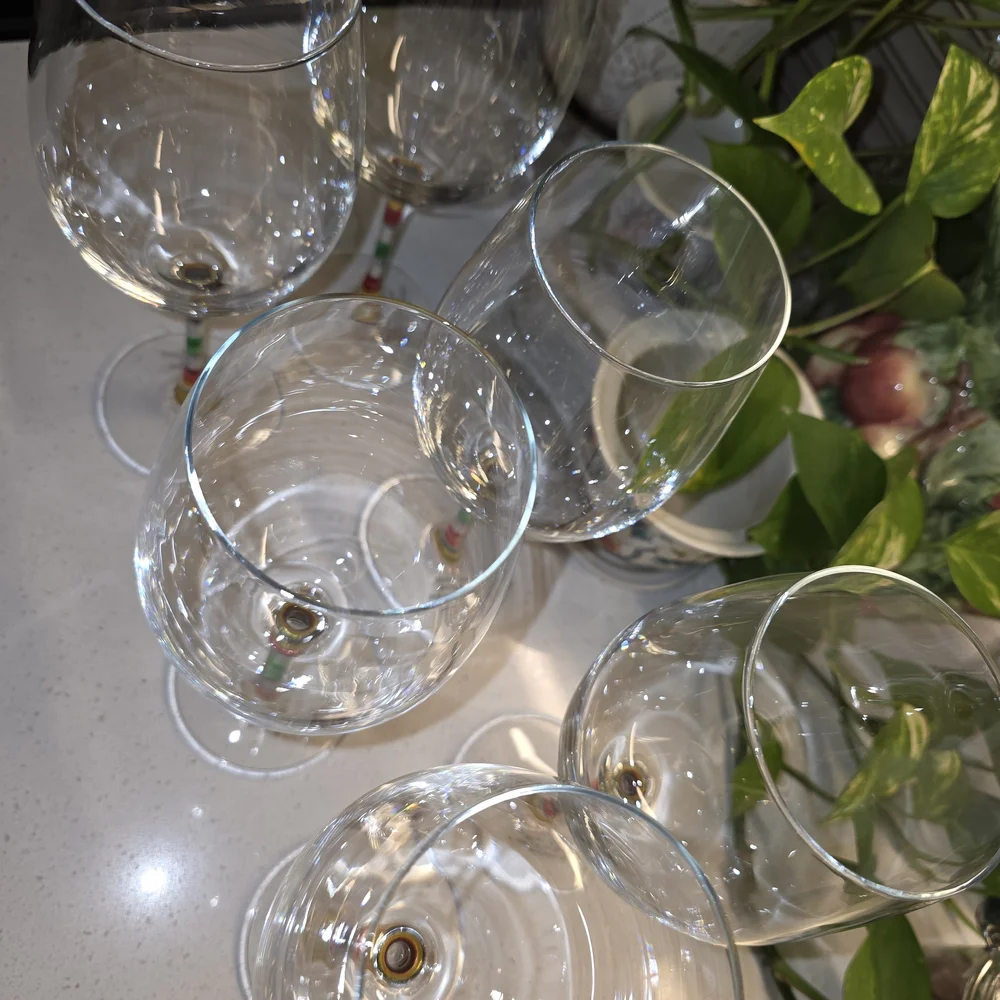 Crate&Barrel Multicolor Stem Wine Glass Set Of 6